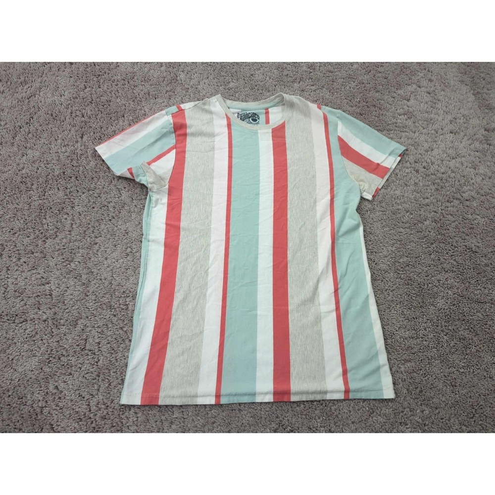 San Francisco Work Shirts Mens M Vertical Stripes Crew Neck Short Sleeve Classic